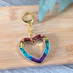 Rainbow Heart Keychain with Gold Accents | Handcrafted By Me
